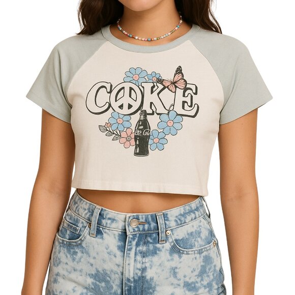 Aero x Coca-Cola Crop Top Graphic Tee Size M Y2K Butterfly Floral Vintage 90s - Picture 2 of 9